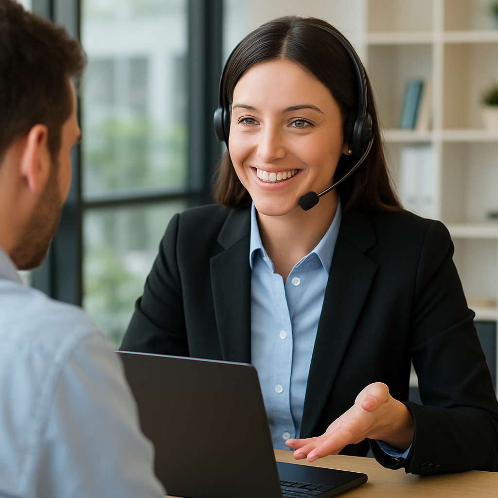 Customer service representative assisting a client