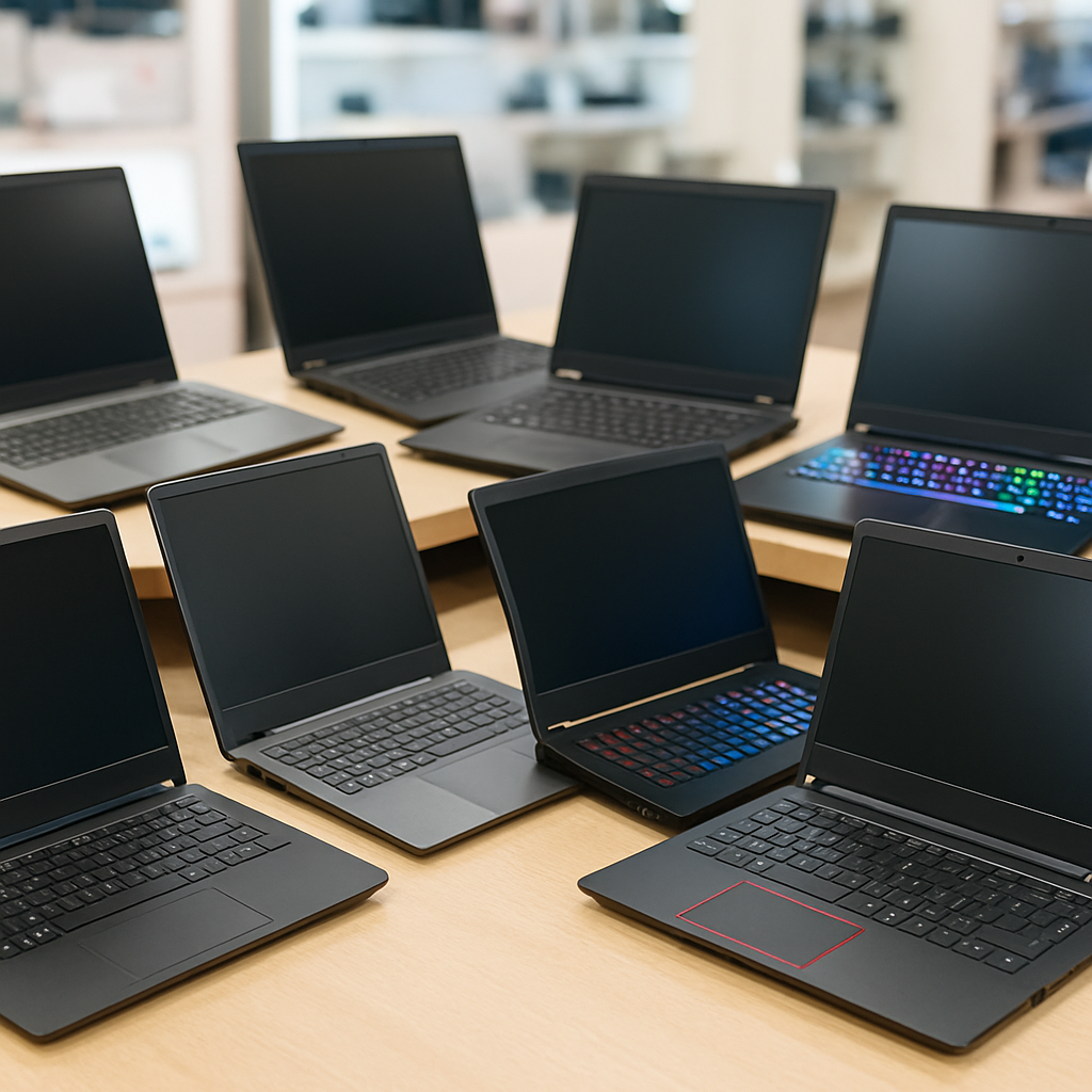 A collection of various laptops on display
